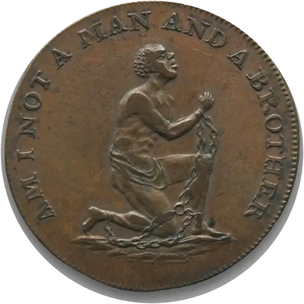 British copper token of the 1790s repeating the Wedgwood kneeling figure and motto